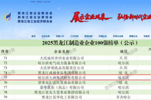 喜報！九洲集團(tuán)連續(xù)七年躋身龍江雙百強(qiáng) 以穩(wěn)健發(fā)展續(xù)寫榮譽(yù)篇章
